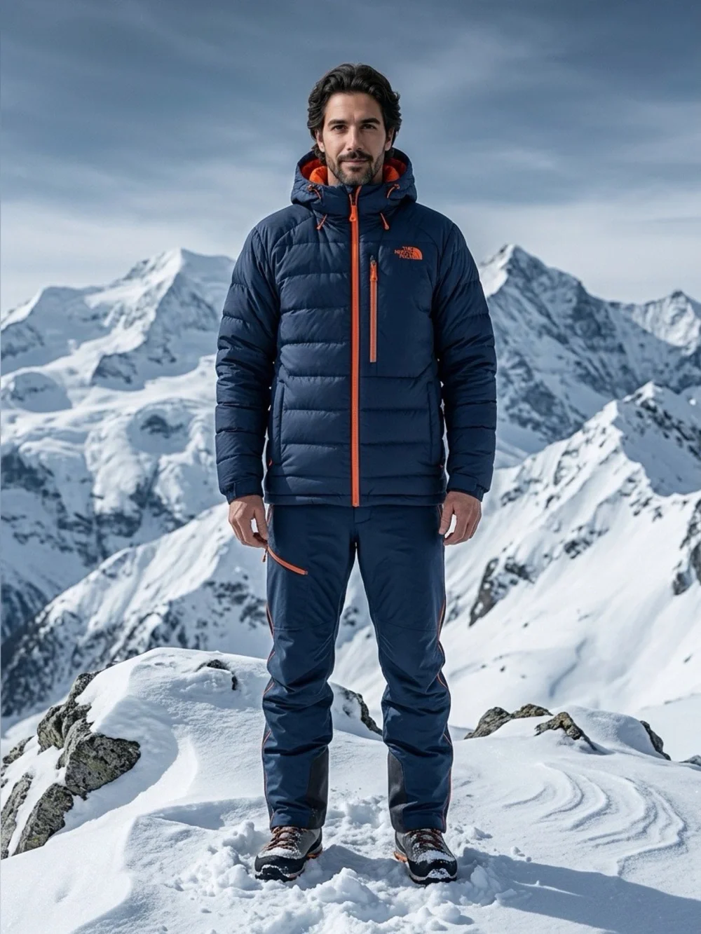 The North Face Men’s Navy Puffer Jacket with Orange Accents - L